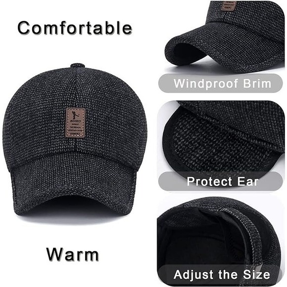 Winter Baseball Cap Earflaps Men Women Warm Golf Dad Hat Adjustable Sport - Picture 3 of 5